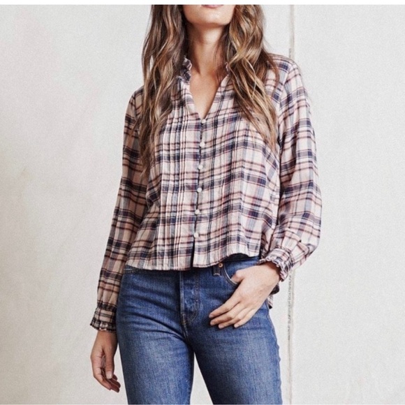 Trovata Tops - Birds of Paradis By Trovata Finley Pintuck Plaid Shirt - Size Small